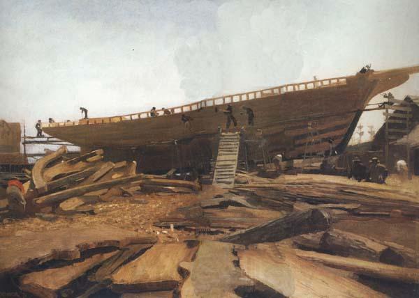 Winslow Homer Shipbuilding at Gloucester (mk44) Norge oil painting art